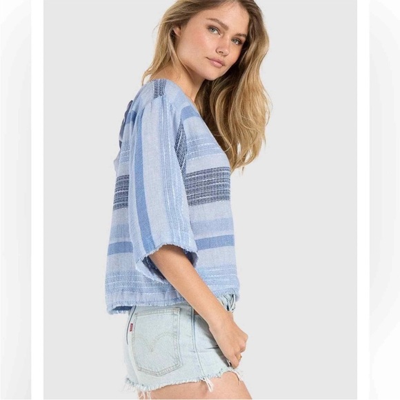 Anthropologie Cloth & Stone Striped Button Down Blouse Light Blue XS - Picture 4 of 11